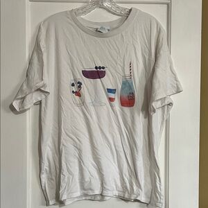 White Graphic T-Shirt with Drink Illustrations